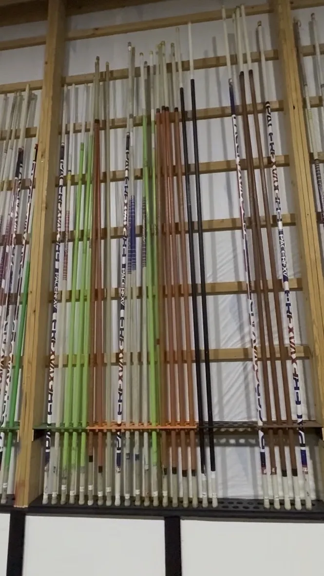 Every pole has its place, colour-coded by length.