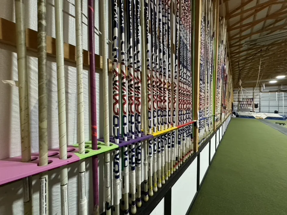 Every pole has its place, colour-coded by length.